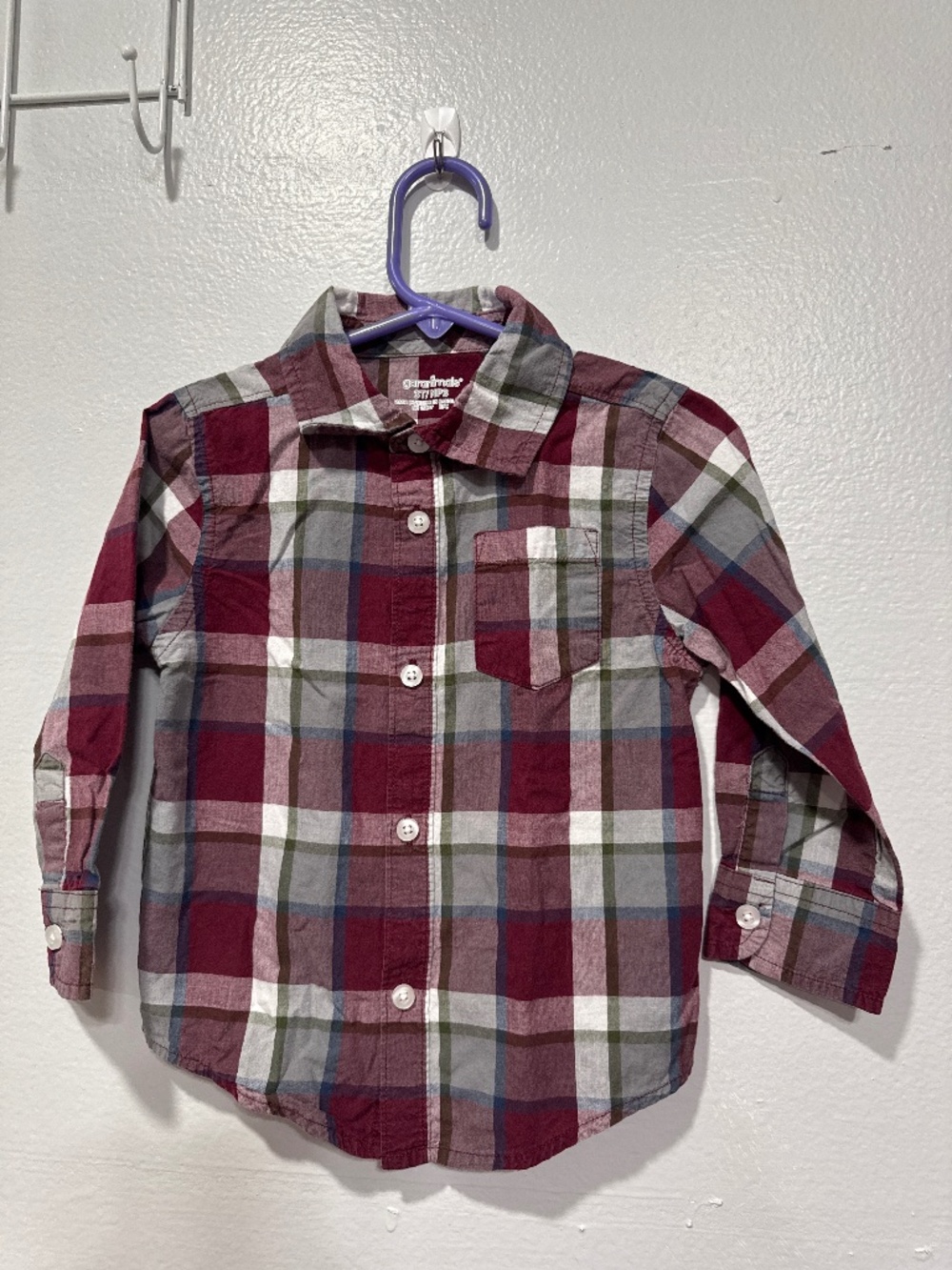 Garanimals Button Up Shirt Red Gray Plaid Long Sleeves Size 3T